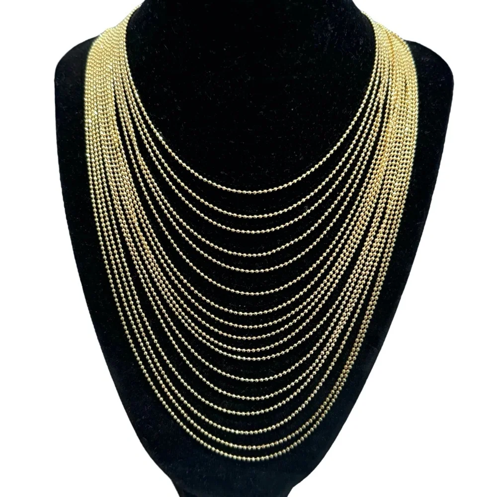VINTAGE JOAN RIVERS 16 CHAIN SHINY GOLD TONE BALL CHAIN BEADED NECKLACE